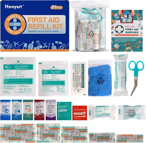 First Aid Refill Kit for Home, Car & Travel, Wound Care Supplies with Scissors, Tweezers, Assorted Bandages & Adhesive Bandages in Saudi Arabia