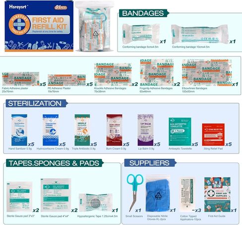 First Aid Refill Kit for Home, Car & Travel, Wound Care Supplies with Scissors, Tweezers, Assorted Bandages & Adhesive Bandages in Saudi Arabia