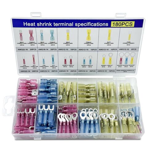 180pcs Heat Shrink Terminal Connectors Kit-Waterproof Automotive Marine Electrical Terminals Kit, Tinned Red Copper Crimp Wire Connectors Set(AWG22-10) in Saudi Arabia