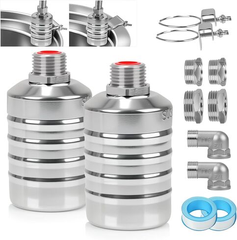 2 قطعة صمام تعويم مع محولات 1/2 بوصة، 3/4 بوصة، 1 بوصة - صمام تعويم مياه من الفولاذ المقاوم للصدأ 304 تحكم أوتوماتيكي بالكامل في مستوى المياه لخزانات المياه وأحواض السمك وأحواض الماشية وحمامات السباحة والمقطرات والبرك in Kuwait