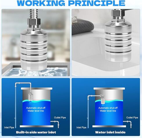 2 قطعة صمام تعويم مع محولات 1/2 بوصة، 3/4 بوصة، 1 بوصة - صمام تعويم مياه من الفولاذ المقاوم للصدأ 304 تحكم أوتوماتيكي بالكامل في مستوى المياه لخزانات المياه وأحواض السمك وأحواض الماشية وحمامات السباحة والمقطرات والبرك in Kuwait
