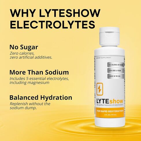 LyteShow - قطرات الإلكتروليت للإماهة السريعة + الهضم + الدماغ + الطاقة + المناعة | بدون سكر | المعادن النادرة | طعم معدني خفيف بدون نكهة - 40 حصة (المغنيسيوم والبوتاسيوم والزنك) in Kuwait