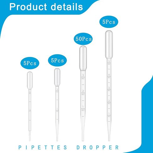 65Pcs 4 Styles Disposable Plastic Pipettes Droppers (1ML 5pcs, 2ML 5pcs, 3ML 50pcs, 5ML 5pcs) for DIY, Lab, Dessert in Saudi Arabia