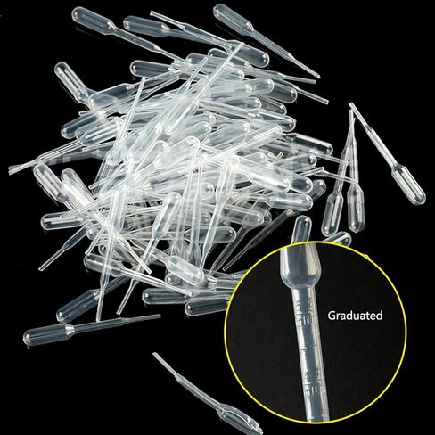 100x Disposable Pipettes 0.2/0.5/1/2/3/5ML Plastic Transfer Pipette Practical Pipettes Dropper for Science Experiments, 6.5cm in Kuwait