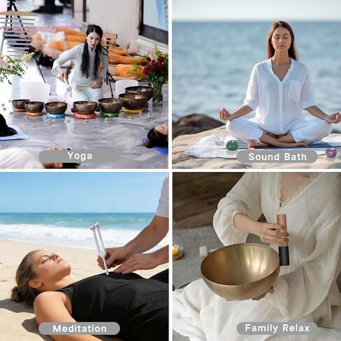 مجموعة وسائد وعاء الغناء 18 قطعة لأوعية الغناء التبتية مقاس 6-12 بوصة، و7 وسائد مستديرة من حرير قوس قزح، ومطرقة خشبية، ومجموعة شوكة ضبط 128 هرتز، و7 أحجار شاكرا - لشفاء صوت التأمل وأوعية الصوت الكريستالية in Kuwait