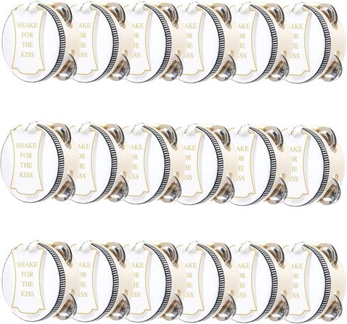 18 Set 4 inch Tambourine bulk for Adults, Mini Tambourines Wooden Hand Held Drum with Metal Jingles, Gift Tags & White Printed Ribbon, Tambourine Gift for Church Wedding Party Favor in Kuwait
