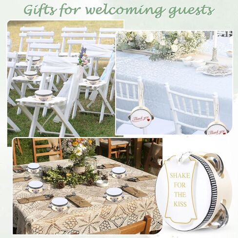 18 Set 4 inch Tambourine bulk for Adults, Mini Tambourines Wooden Hand Held Drum with Metal Jingles, Gift Tags & White Printed Ribbon, Tambourine Gift for Church Wedding Party Favor in Kuwait