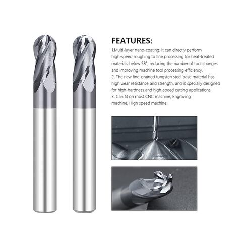 1pcs Solid Carbide 4 Flute Ball Nose End Mill R1.0-R8.0 CNC Milling Tool Spiral Router Bit Cutter for Metal Copper Steel in Saudi Arabia
