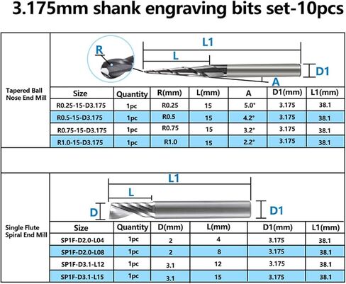 Carbide Milling Cutter 10pcs 3.175mm Shank Solid Engraving Bits for Carving End Mill in Saudi Arabia
