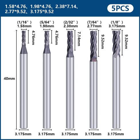 1pcs/5pcs 4 Flutes Carbide CNC Square Nose End Mill Flat Milling Bit for Wood Metal Tool Machine Router in Saudi Arabia