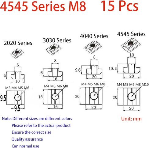 15 قطعة 4545 سلسلة T صواميل منزلقة مطرقة كتلة صواميل مربعة M8 T صواميل لـ 4545 مقاطع بثق ألومنيوم T فتحة 10 مم، لطابعة ثلاثية الأبعاد لجهاز التوجيه باستخدام الحاسب الآلي (M8) in Kuwait