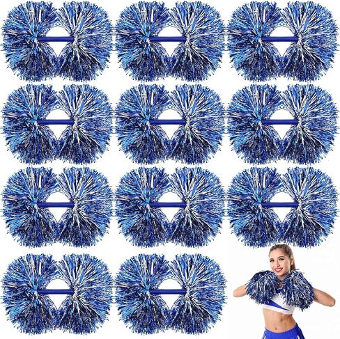 12 Pcs Cheerleading Pom Poms with Baton Handle Blue Silver Cheer Spirit Sticks for Team Spirit Sports Dance Cheering Adults in Saudi Arabia