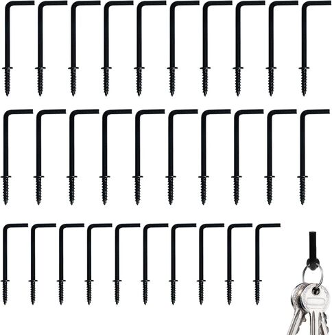 30 Pcs L-Shaped Screw Hooks,Black L Hooks Screw, Small L-Shape Hook,Square Bend Hook,Mounting Hardware Parts Accessoriesc(Black) in Saudi Arabia