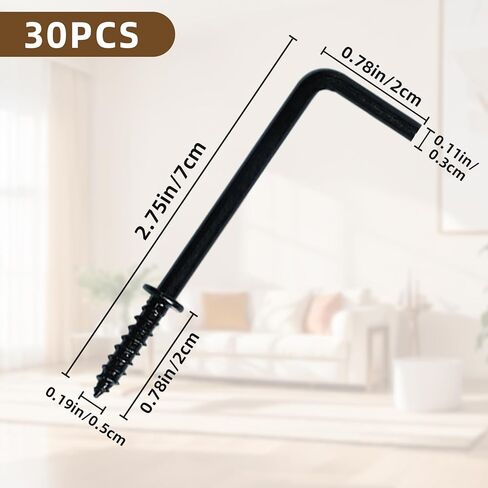 30 Pcs L-Shaped Screw Hooks,Black L Hooks Screw, Small L-Shape Hook,Square Bend Hook,Mounting Hardware Parts Accessoriesc(Black) in Saudi Arabia