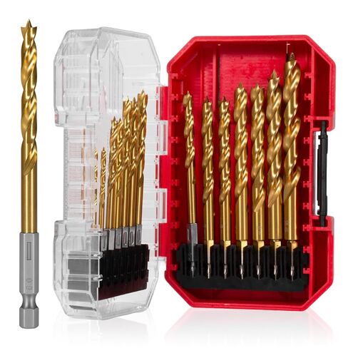 طقم لقم مثقاب سداسي الشكل HSS-G مكون من 14 قطعة للخشب، تصميم مزمار مزدوج لإزالة الرقائق بسرعة، مثالي للأعمال الخشبية الدقيقة والخزائن، مقاسات مترية (3-10 مم) مع حقيبة تخزين in Kuwait
