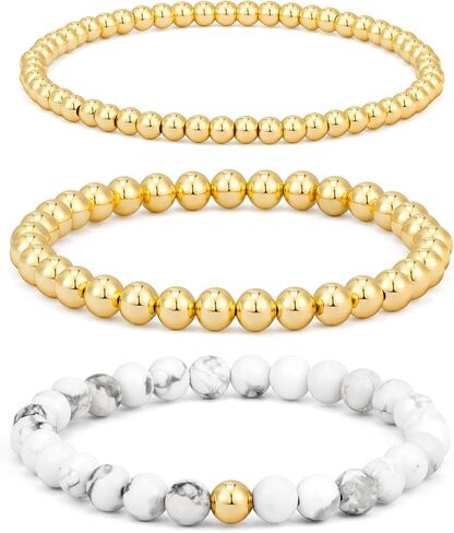 الأساور الذهبية للنساء 14K مطلي بالذهب الصخور المغطاة بسكويت سوار قابلة للتكديس - هدايا قابلة للتعديل مقاوم للماء. in Kuwait