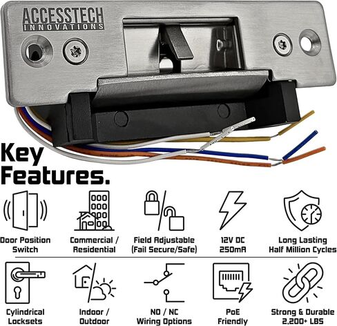 Heavy Duty Electric Strike Door Lock ANSI Standard with Signal Output/Door Position Indicator for Access Control System | Fail-Secure/Fail-Safe Adjustable | NO/NC Output | 12VDC Input Voltage in Saudi Arabia