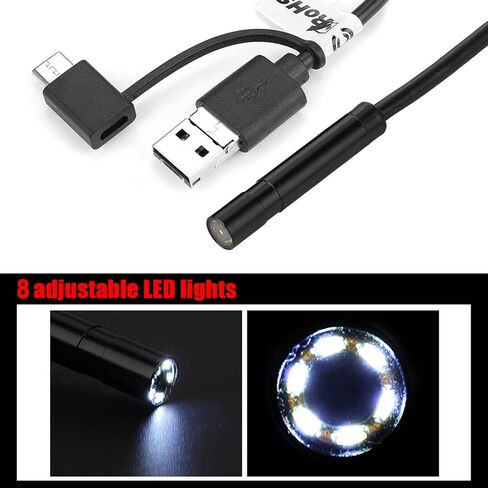 قطعة واحدة من منظار USB أسود بطول 15 مترًا مع كاميرا مقاومة للماء بدقة 2 ميجابكسل لفحص الأنابيب في السيارات، وكاميرا على شكل ثعبان للهاتف، ومنظار داخلي مرن بطول 15 مترًا مع أضواء LED in Saudi Arabia