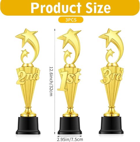 3 Pcs 3rd 2nd 1st Place Trophy First Place Plastic Trophy Award for Sports Tournament Funny Prize Cup for Football Soccer Competitions Reward Ceremony in Saudi Arabia
