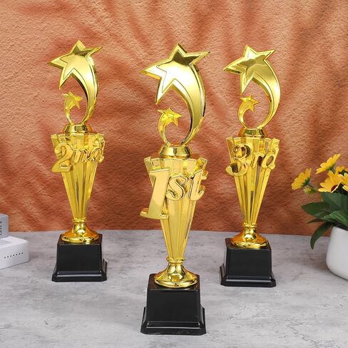 3 Pcs 3rd 2nd 1st Place Trophy First Place Plastic Trophy Award for Sports Tournament Funny Prize Cup for Football Soccer Competitions Reward Ceremony in Saudi Arabia