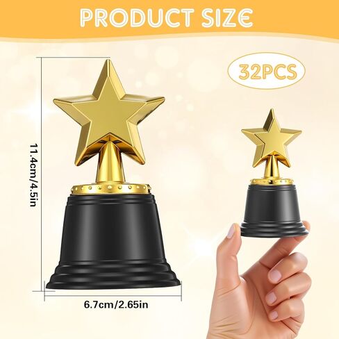 32 Pack Mini Gold Star Trophy Awards, 4.5 Inch Bulk Plastic Trophies for Party Favors, Learning Rewards, Sports Prizes, and Recognition Gifts (Gold) in Saudi Arabia