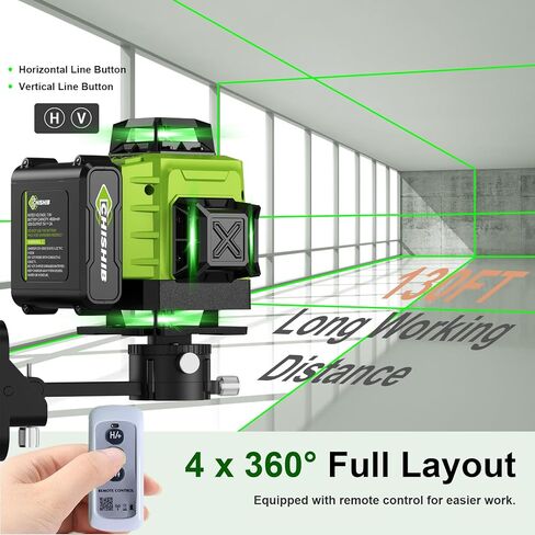 طقم مستوى ليزر أخضر مكون من 16 خطًا -4 × 360 درجة 4D مستوى ليزر متقاطع ذاتي التسوية، قاعدة دوارة وملحقات للبناء وتحسين المنزل وتعليق الصور، (فئة الأمان ll، خرج طاقة <1 ميجاوات.) in Saudi Arabia
