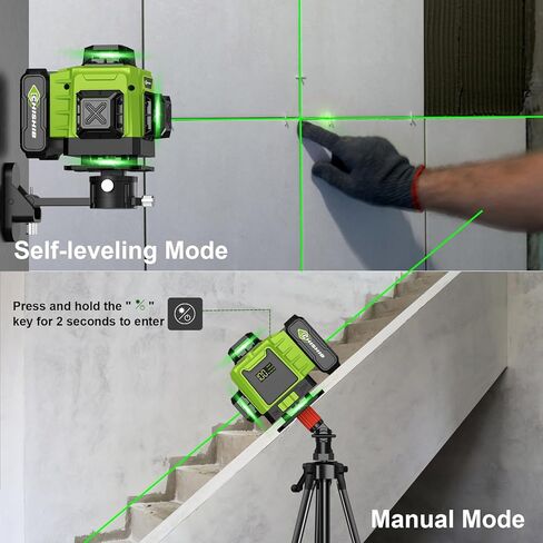 طقم مستوى ليزر أخضر مكون من 16 خطًا -4 × 360 درجة 4D مستوى ليزر متقاطع ذاتي التسوية، قاعدة دوارة وملحقات للبناء وتحسين المنزل وتعليق الصور، (فئة الأمان ll، خرج طاقة <1 ميجاوات.) in Saudi Arabia