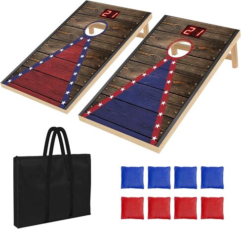 Electronic Cornhole Board Set (4x2ft, 3x2ft, 2x1ft) - Automatic Scoring Corn Hole Game for Adults & Kids - Infrared Sensing Wood Set with 8 Bags & Carry Case for Backyard, Party & Tailgates in Kuwait