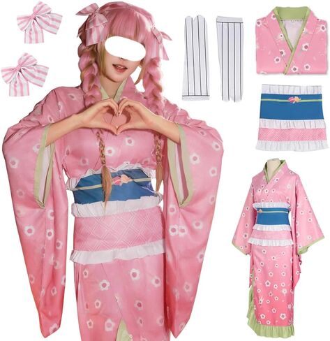 Kanroji Mitsuri Cosplay Kimono Kanroji Maid Dress Uniform Outfit Full Set Halloween For Women in Saudi Arabia