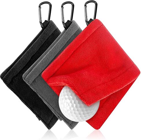 Flutesan 3 Pieces Golf Ball Towel 5.5 x 5.5 Inch, Wet and Dry Small Pocket Towel with D Clip Portable Golf Ball Cleaner Accessories for Men Women Course Exercise(Black, Grey, Blue) in Saudi Arabia