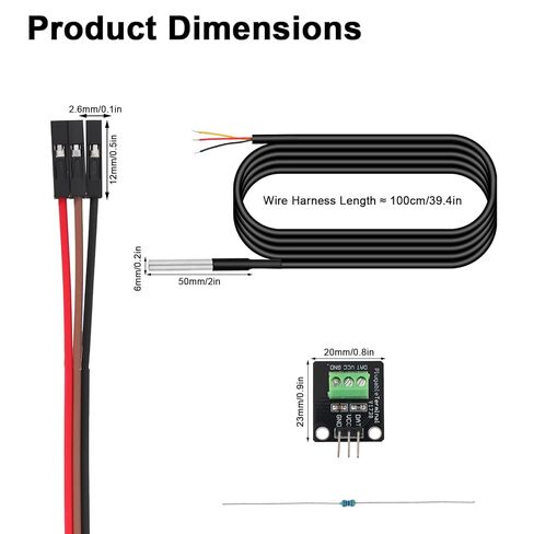 2pcs Temperature Sensor Probe Kit, Waterproof DS18B20 Temperature Sensor Probe with Resistance Needle Adaptor Panel & Dupont Wire for Arduino Raspberry Pi DIY Projects in Saudi Arabia
