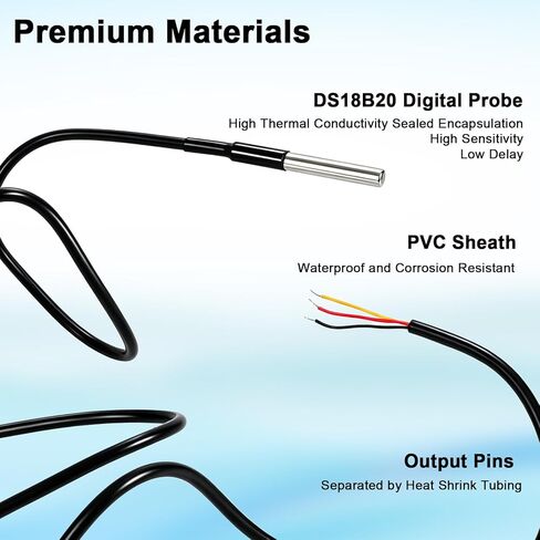 2pcs Temperature Sensor Probe Kit, Waterproof DS18B20 Temperature Sensor Probe with Resistance Needle Adaptor Panel & Dupont Wire for Arduino Raspberry Pi DIY Projects in Saudi Arabia