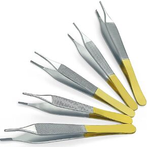 SURGICALONLINE T/C Adson Plastic Surgery Forceps 4.75" Straight Fine Point with Tungsten Carbide Inserts Surgical Veterinary Instruments with Gold Handle (9x9 Teeth, Adson Tissue Forceps, TC) in Kuwait