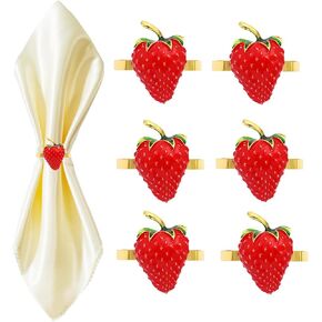 مجموعة حلقات مناديل الفراولة مكونة من 6 قطع، أبازيم حلقية مناديل الفاكهة، حلقات حامل مناديل الصيف حلقات مناديل حمراء للمزرعة لتناول الطعام الأنيق وحفلات الزفاف والاحتفالات اليومية للولائم in Kuwait
