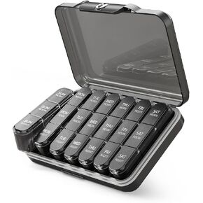 منظم حبوب الدواء الأسبوعي 3 مرات في اليوم، صندوق حبوب الدواء قابل للفصل 7 أيام 3 مرات في اليوم مع تصميم مقاوم للرطوبة، حقيبة حبوب دواء يومية محمولة مقاومة للضوء للحبوب والفيتامينات وزيت السمك والمكملات الغذائية (بني) in Kuwait