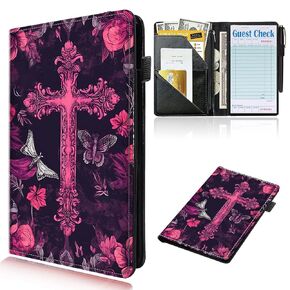 Server Books for Waitress Waiter Book with Zipper Money Pocket God Jesus Christian Cross PU Leather Cute Waitstaff Organizer Black Waiter Serving Book Wallet with Pen Holder Fit Server Apron in Kuwait
