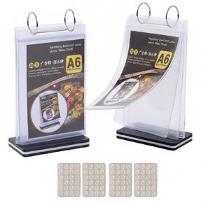 حامل قائمة قابل للطي مقاس A6 مع 6 صفحات PVC (12 عرضًا) لورق مقاس 4×6 بوصة، شاشة عرض شفافة على سطح الطاولة مع قاعدة ثابتة + 4 أكواب شفط من السيليكون لطاولة المطاعم والمقهى in Kuwait