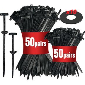 [50 زوجًا] إبزيم ربط كابل عالمي من النايلون مقاس 6 بوصات مع 10 غسالات ومشابك ربط بسحاب شديدة التحمل ومشابك بسحاب للسيارات - مثبتات مثبتة على غطاء محرك مصد الصدمات ومشابك برشام للسيارات على شكل حرف T in Kuwait