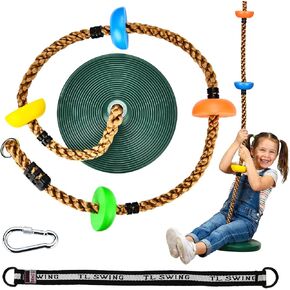 HeyZoo Tree Swing for Kids 330LB Capacity, Climbing Rope with Platforms and Disc Swing Seat Set Outdoor Backyard Playground Accessories with Carabiners and Thickened Strap, Green in Kuwait