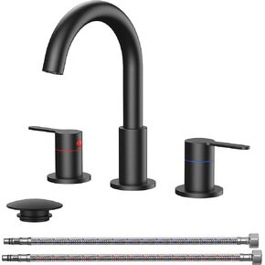 QFN Matte Black Bathroom Faucets 3 Hole, 8 Inch Widespread Vanity Sink Faucet with Aerator, 2 Handle 360° Swivel High Arc Spout, Spot-Free Finish, cUPC NSF Certified and CEC & DOE Compliant in Kuwait
