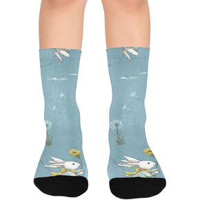 جوارب للمشي لمسافات طويلة على شكل أرانب بيضاء مخططة باللون الأصفر - جوارب شتوية حرارية سميكة دافئة للأولاد والبنات للمدرسة، والارتداء اليومي والأنشطة الخارجية in Kuwait