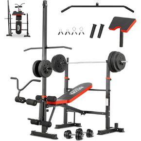 مقعد وزن 1500 رطل 8 في 1 من MAIDOMA مع منسدلة للأسفل وتمديد/تجعيد الساق، جهاز ضغط مقعد قابل للطي مع رف للواعظ ورف القرفصاء، مقاعد للتمرين مع مقابض شريط أمان لصالة الألعاب الرياضية المنزلية in Kuwait