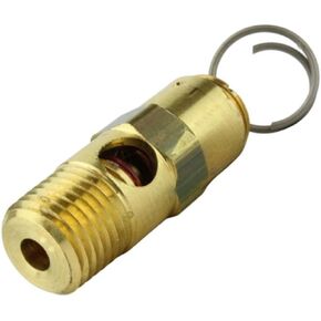 صمام تخفيف أمان ضاغط الهواء AS25075 - لأجزاء خزانات تخزين ضاغط الهواء كونرادر - صمام منبثق للخزانات - 75 رطل لكل بوصة مربعة 1/4 بوصة ذكر NPT 68 SCFM إجمالي طول الصمام: 1-5/8 بوصة نحاس صلب ذهبي in Kuwait