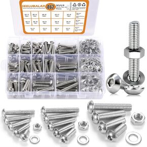 462 PCS Metric Screw Assortment M5 M6 M8, 304 Stainless Steel Button Head Socket Cap Metric Screws Bolts Nuts and Washers Assortment Kit, Includes 14 Most Common Sizes (10mm to 40mm) in Kuwait