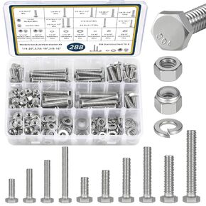 288Pcs Hex Bolts and Nuts Assortment Kit,1/4-20,5/16-18,3/8-16 Assorted Bolts Hex & Lock Nuts Washers Kit,304 Stainless Steel in Kuwait