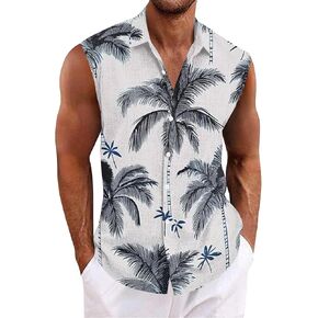 Tank Tops Men Sleeveless Hawaiian Aloha Shirt - Casual Button Down Tank Top Vest with Collar Summer Beach Tropical in Kuwait