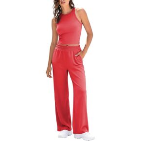 Outfeel Women's 2 Piece Lounge Set Sleeveless Tank Top Wide Leg Pants with Pockets Casual Travel Matching Tracksuit Outfits in Saudi Arabia