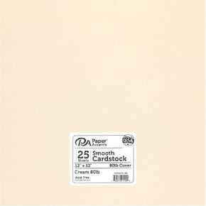 PA Paper Accents Smooth Cardstock 12" x 12" Cream, 80lb Colored cardstock Paper for Card Making, Scrapbooking, Printing, Quilling and Crafts, 25 Piece Pack in Kuwait