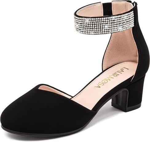 Girls Dress Shoes with Rhinestone Ankle Strap Closed Toe High Heels for Little Big Kids Wedding Party in Kuwait