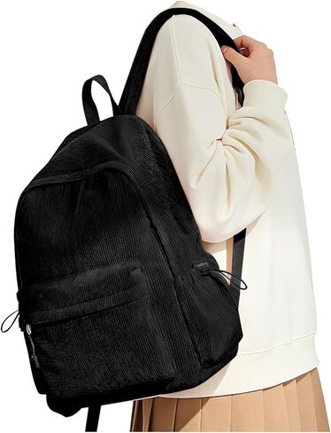 Black Corduroy Backpack for Women Men Cute College Backapck Aesthetic Backpack Preppy Backpacks Laptop Bags Women Commuter Back Pack Travel Backapck Casual Work Daypack Rucksack in Kuwait